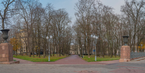 The central street of Minsk in late autumn.