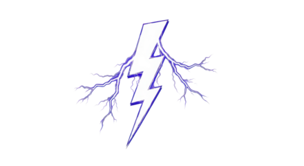 Abstract electric lightning bolt symbol graphic with natural branching root elements isolated PNG with Transparent Background
