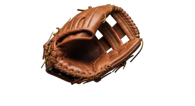 Brown leather baseball glove professional sports equipment for baseball and softball games isolated PNG with Transparent Background