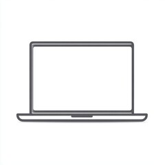 Minimalist outline laptop icon with blank screen for technology concepts isolated on white background