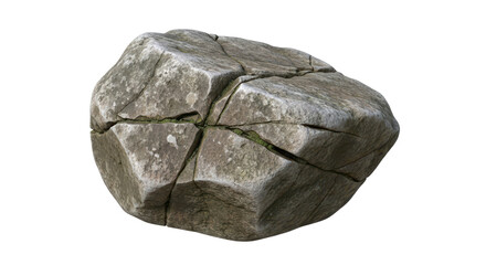Cracked gray natural stone rock element isolated for design, architecture, and landscape projects. isolated PNG with Transparent Background