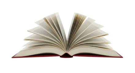 Traditional open hardback book spread out representing literature, knowledge, education, and storytelling isolated PNG with Transparent Background