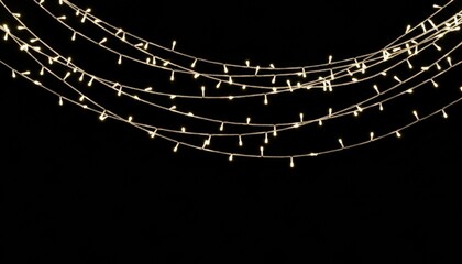 Multiple delicate strings of warm fairy lights draped on a black backdrop