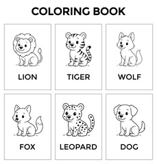 Cute Animals Coloring Book Bundle — Black and White Line Art Collection