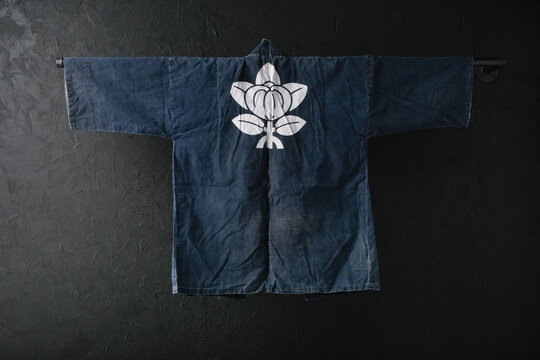 HAPPI Japanese Vintage Kimono Cotton Antique Jacket NORAGI Indigo Blue Dyed Textile