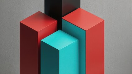 Abstract Geometric Composition with Red, Blue, and Black Cubes.