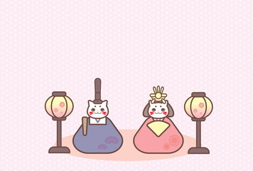かわいい猫のお雛様の和柄背景イラスト