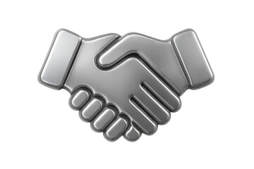 Obraz premium Silver metallic handshake icon representing business partnership, agreement, deal, and cooperation on transparent background