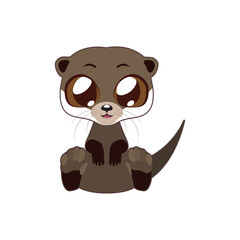 An adorable and charming baby river otter character with big kawaii eyes sitting as a cute vector graphic