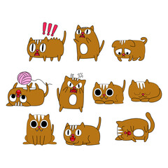 Cute Cartoon Cats Displaying Various Adorable Emotions and Poses, Whimsical Illustrations