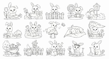 Adorable Easter Bunny Collection in Various Charming Scenes.