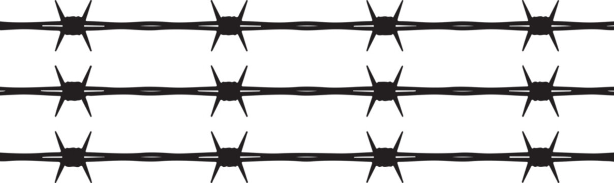 Barbed Wire Fence Border Protection Security Danger Razor Sharp Outline Illustration