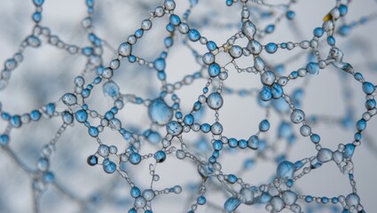 Fototapeta premium Abstract network of blue droplets and interconnected structures