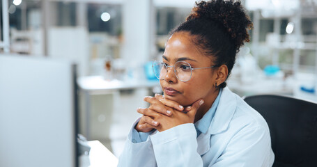 Ideas, woman and scientist in laboratory with research for medical study, discovery or solution....