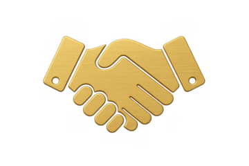 Golden handshake icon representing business deal, trust, partnership, cooperation, agreement, and success on transparent background