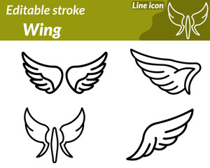  Wing set line icon. This wing icon represents lightness hope and progress. Its elegant form and flowing lines emphasize motion balance and the limitless potential to rise and achieve new heights.