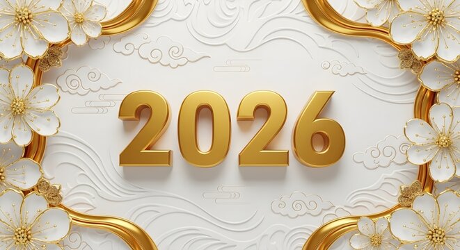 Golden 2026 numbers with flowers
