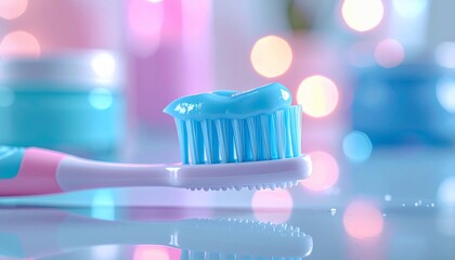 Close-up of a toothbrush with toothpaste, highlighting oral hygiene and freshness