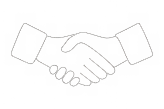Handshake outline icon representing business deal, agreement, partnership, cooperation, and trust on transparent background