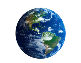 Fototapeta premium A vibrant depiction of Earth from space. Shows continents, oceans, and atmospheric details against a black background