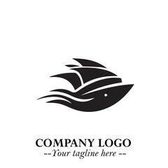 Fototapeta premium Ship Moving Fast Logo Symbol in Black on the White Background with Modern Maritime Design