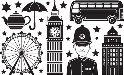 London Landmark Silhouette Collection: Iconic United Kingdom Travel Symbols