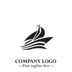 Ship Moving Fast Logo Symbol in Black on the White Background with Modern Maritime Design