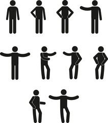 Man icon set black color, stick figure people, human silhouettes, stickmen isolated on white background
