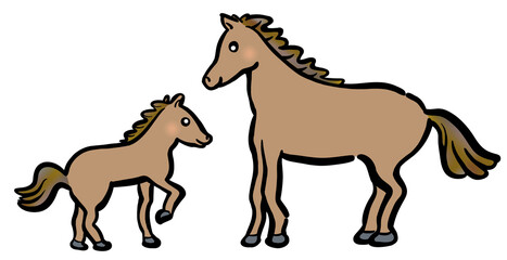 かわいい親子の馬イラスト　茶色