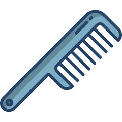 A light blue hair comb with a dark blue outline is shown against a transparent background with a simple flat design style ideal for graphic design use.