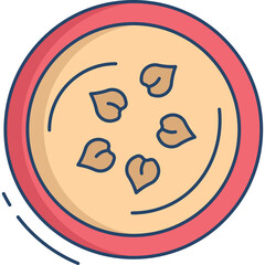 Flat Icon of a Bowl with Peach Slices in a Circular Outline Minimalist Design Peach Orange Bowl with Blue Accents and Speckled Peach Slices Transparent Background Vector Art