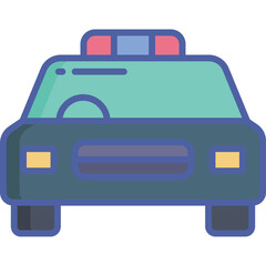 Flat Design Police Car Icon With Blue And Red Light Bar On Transparent Background Simplified Vector Illustration