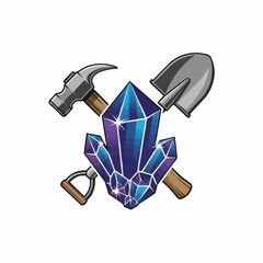 Mining Tools and Crystals Illustration.