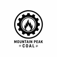 Mountain Peak Coal Company Logo with Fire and Gear Symbol.