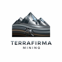 Terra Firma Mining Company Logo with Stylized Mountains and Layered Earth.
