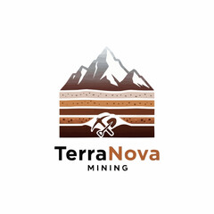 Terra Nova Mining Company Logo with Mountain and Tools.