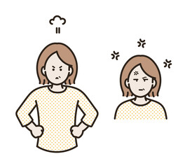 怒る中年女性のイラストセット