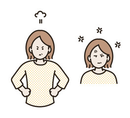 怒る中年女性のイラストセット