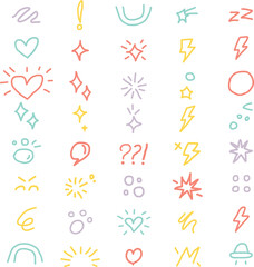 Hand drawn Colorful expressive icon. Vector set
