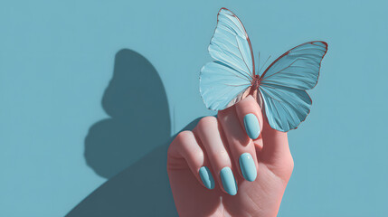 Beautiful macro photo of a colorful butterfly on a hand, featuring delicate wings, a bright insect, and the beauty of nature in summer