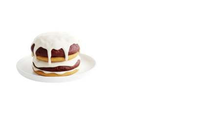 A delicious looking chocolate and cream layered donut stacked on a white plate
