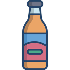 Flat illustration of a beverage bottle with a label design element on a clean white background representing a refreshing drink for consumers