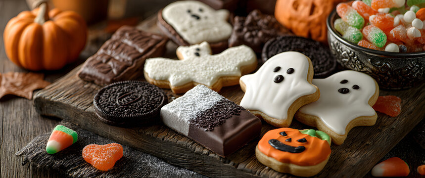 Halloween concept with cookies and candies