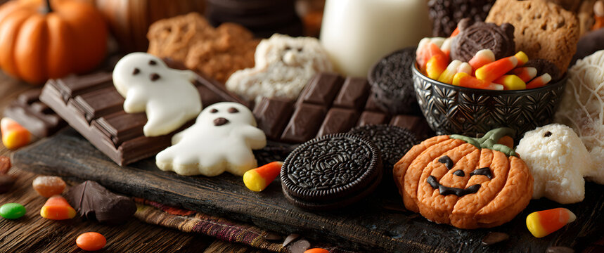 Halloween concept with cookies and candies