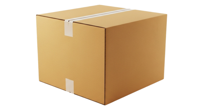 A closed cardboard box with tape, , ready for shipping or storage, in a studio shot - Powered by Adobe