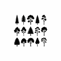 Collection of various tree silhouettes, illustrating different species and shapes.