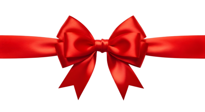 A bright red satin ribbon tied in a bow