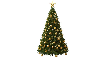 Decorated christmas tree with golden ornaments and lights
