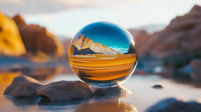 A luminous crystal sphere encapsulating the entire solar system—planets, stars, and orbits suspended in refracted light, symbolizing cosmic harmony and fragility.
