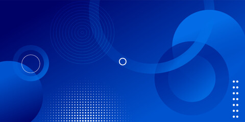 Dark blue abstract gradient background with circular geometric shapes and halftone dots. Modern futuristic technology design suitable for presentations, banners, digital business, and templates.